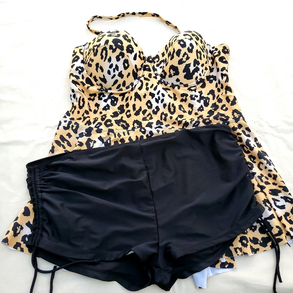Shein two piece swimsuit leopard  PLUS SIZE 3X